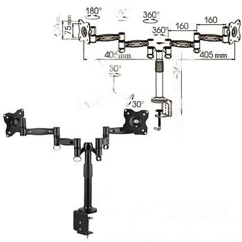 Кронштейн для 2 мониторов настольный KROMAX OFFICE-3, VESA 75/100, 10"-24", до 2х10 кг, 7 степеней свободы, 20032