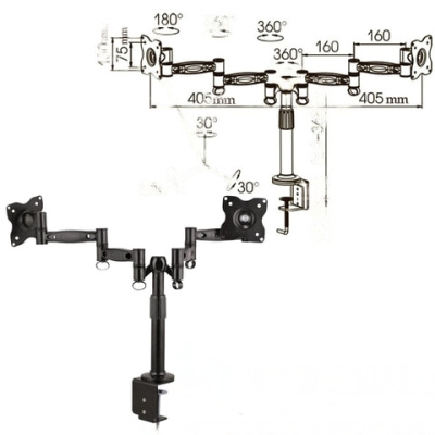 Кронштейн для 2 мониторов настольный KROMAX OFFICE-3, VESA 75/100, 10"-24", до 2х10 кг, 7 степеней свободы, 20032