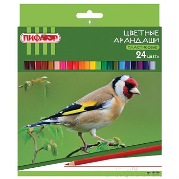 Карандаши цветные ПИФАГОР "ЛЕСНЫЕ ЖИТЕЛИ", 24 цвета, пластиковые, классические заточенные, 181336