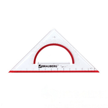 Треугольник пластиковый, угол 45, 13 см, BRAUBERG "Crystal", с транспортиром, прозрачный, с выделенной шкалой, 210293