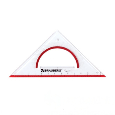 Треугольник пластиковый, угол 45, 13 см, BRAUBERG "Crystal", с транспортиром, прозрачный, с выделенной шкалой, 210293