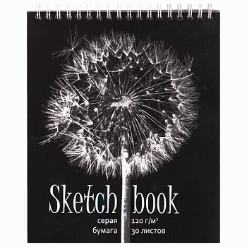 Скетчбук, серая бумага 120 г/м2, 170х195 мм, 30 л., гребень, подложка, цветная фольга, "Одуванчик", 98672