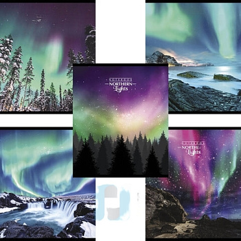 Тетрадь А5, 48 л., ПЗБМ, скоба, клетка, фольга, выборочный TWIN лак, "Северное сияние" (5 видов), 029235