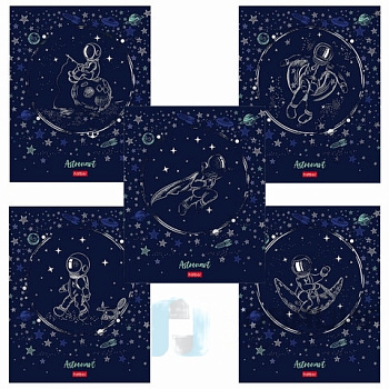 Тетрадь А5 48 л. HATBER скоба, клетка, матовая ламинация, 3D, "Астронавт" (5 видов в спайке), 48Т5лофВ1