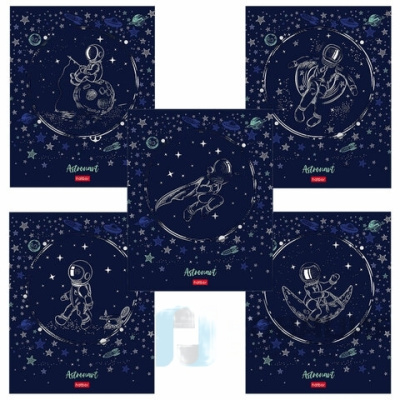 Тетрадь А5 48 л. HATBER скоба, клетка, матовая ламинация, 3D, "Астронавт" (5 видов в спайке), 48Т5лофВ1