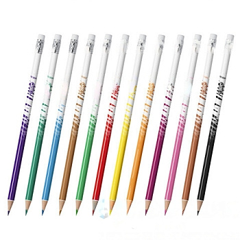 Карандаши цветные стираемые с резинкой 12 ЦВЕТОВ BIC "Kids Evolution Illusion", круглые, 987868