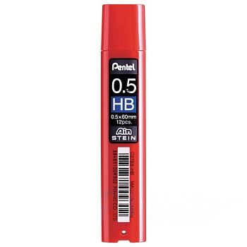 Грифели запасные 0,5 мм, HB, PENTEL (Япония), КОМПЛЕКТ 12 штук, "Ain Stein", C275S-HB