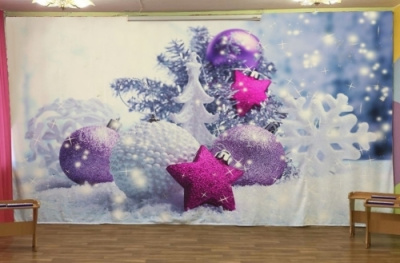 Занавес для сцены Новогодние игрушки, 290х540 см