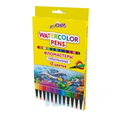 Фломастеры ЮНЛАНДИЯ "ВОДНЫЙ МИР", 12 цветов, трехгранные, вентилируемый колпачок, картон, 152182