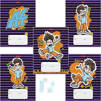 Тетрадь 12 л., HATBER, линия, обложка картон, "Влад А4" (5 видов в спайке), 12Т5В2