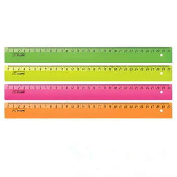 Линейка пластиковая, 30 см, СТАММ "Neon Crystal", неоновая, ассорти, ЛН31