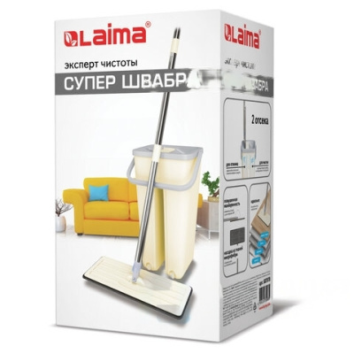 Швабра с отжимом и двухкамерным ведром 8л/6л, набор для уборки LAIMA SMART MOP, 607978