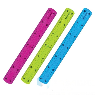 Линейка 30 см гибкая BRAUBERG "FLEX", пластиковая, ассорти, европодвес, 210675