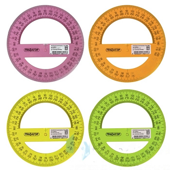 Транспортир 12 см, 360 градусов, ПИФАГОР, прозрачный, неоновый, ассорти, 210621