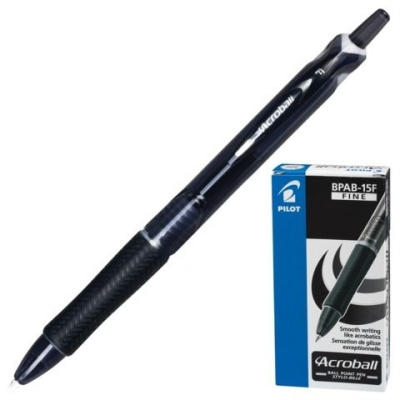 Ручка шариковая автоматическая PILOT "Acroball", корпус тонированный черный, узел 0,7 мм, линия 0,28 мм, черная, BPAB-15F