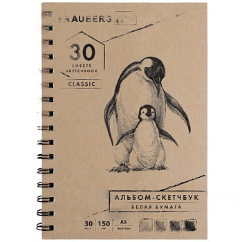 Скетчбук, белая бумага 150 г/м2, 148х210 мм, 30 л., гребень, BRAUBERG ART CLASSIC, 128950