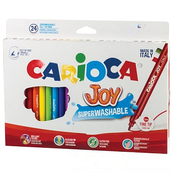 Фломастеры CARIOCA (Италия) "Joy", 24 цвета, суперсмываемые, вентилируемый колпачок, картонная коробка, 40615