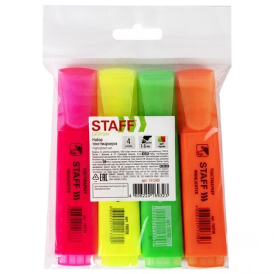 Набор текстовыделителей STAFF "EVERYDAY" 4 шт., АССОРТИ, линия 1-5 мм, 151243