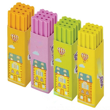 Ластик ЮНЛАНДИЯ "Башенки", 64х15х15 мм, цвет ассорти, картонный держатель, 228719