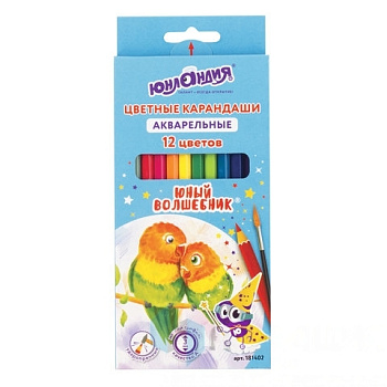 Карандаши цветные акварельные ЮНЛАНДИЯ "ЮНЫЙ ВОЛШЕБНИК", 12 цветов, шестигранные, заточенные, 181402