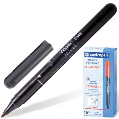 Маркер перманентный CENTROPEN 2846, ЧЕРНЫЙ, тонкий наконечник, 1 мм, 6 2846 9412