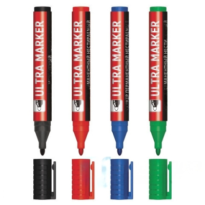 Маркеры перманентные BRAUBERG ULTRA MARKER, НАБОР 4 ЦВЕТА, круглый наконечник 3,5 мм, 152208