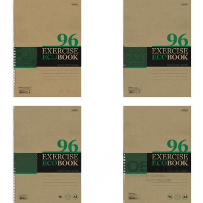 Тетрадь А4 96 л., HATBER, гребень, клетка, обложка крафт, подложка, "Экобук" (4 вида в спайке), 96Т4В1гр