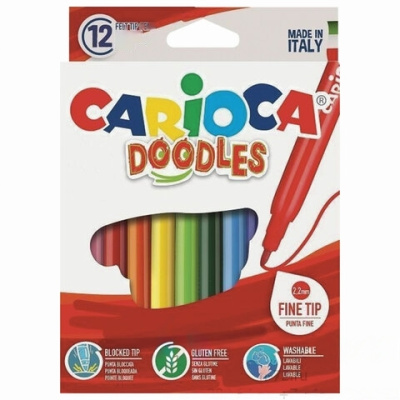 Фломастеры CARIOCA (Италия) "Doodles", 12 цветов, суперсмываемые, 42314