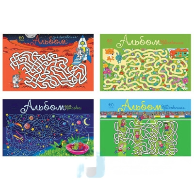 Альбом для рисования, А4, 20 л., скоба, TWIN лак, ПЗБМ, 205х295 мм, "Лабиринт" (4 вида), 049340