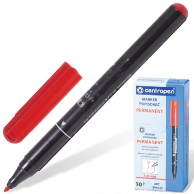 Маркер перманентный CENTROPEN 2846, КРАСНЫЙ, тонкий наконечник, 1 мм, 6 2846 9404