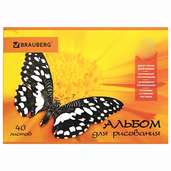 Альбом для рисования, А4, 40 листов, скоба, выборочный лак, BRAUBERG, 202х285 мм, "Летняя феерия" (1 вид), 103434