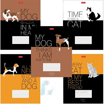 Тетрадь 18 л. HATBER клетка, обложка картон, "Умные звери" (5 видов в спайке), 18Т5В1