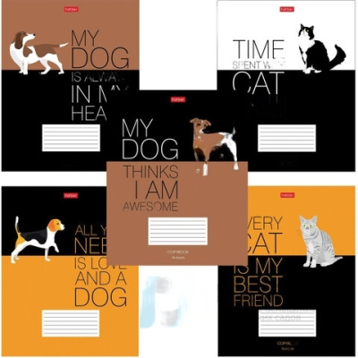 Тетрадь 18 л. HATBER клетка, обложка картон, "Умные звери" (5 видов в спайке), 18Т5В1