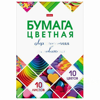 Цветная бумага А4 2-сторонняя мелованная, 10 листов 10 цветов, папка, HATBER, "Мозаика", 194х280 мм, 10Бц4м_24267