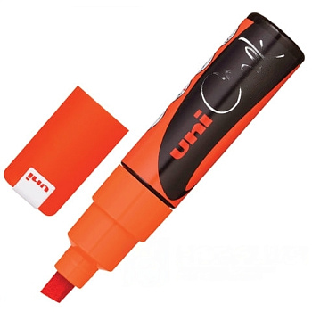 Маркер меловой UNI "Chalk", 8 мм, ОРАНЖЕВЫЙ, влагостираемый, для гладких поверхностей, PWE-8K F.ORANGE