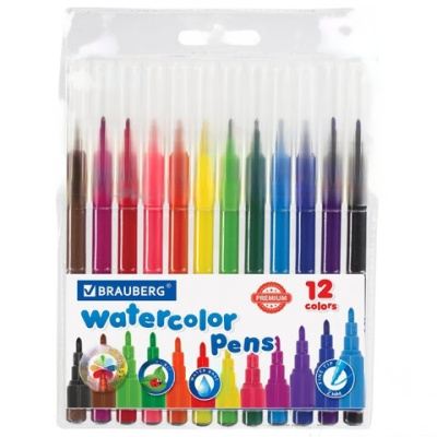 Фломастеры BRAUBERG "PREMIUM", 12 цветов, КЛАССИЧЕСКИЕ, вентилируемый колпачок, ПВХ-упаковка с европодвесом, 151934