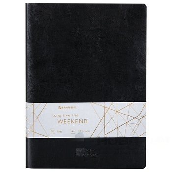 Тетрадь 48 л. в линию обложка гладкий кожзам, сшивка, A5 (147х210мм), ЧЕРНЫЙ, BRAUBERG VIVA, 403895