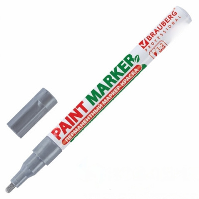 Маркер-краска лаковый (paint marker) 2 мм, СЕРЕБРЯНЫЙ, БЕЗ КСИЛОЛА (без запаха), алюминий, BRAUBERG PROFESSIONAL, 150866