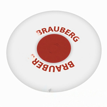 Ластик BRAUBERG "Energy", 30х30х8 мм, белый, круглый, красный пластиковый держатель, 222472