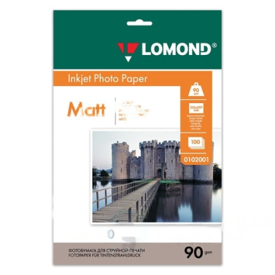 Фотобумага A4, 90 г/м2, 100 листов, односторонняя, матовая, LOMOND, 0102001