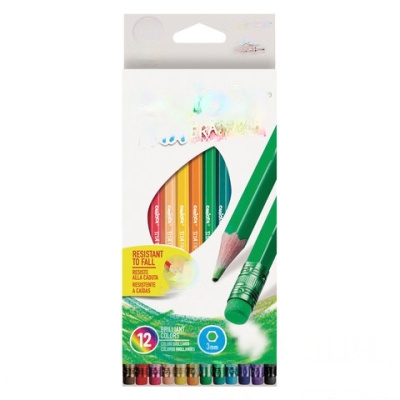 Карандаши цветные стираемые с резинкой CARIOCA "Erasable", 12 цветов, пластик, шестигранные, заточенные, 42897