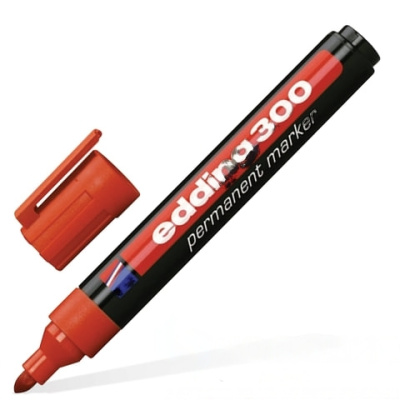 Маркер перманентный (нестираемый) EDDING "300", КРАСНЫЙ, круглый наконечник, 1,5-3 мм, E-300/2
