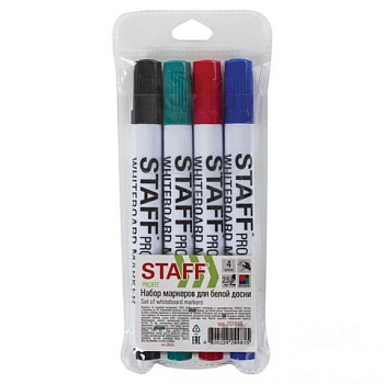 Маркеры стираемые для белой доски НАБОР 4 ЦВЕТА, STAFF PROFIT, 2,5 мм, 151648