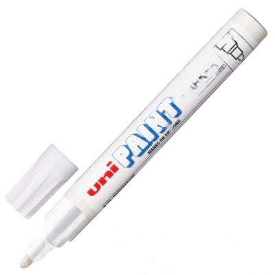Маркер-краска лаковый (paint marker) UNI (Япония) "Paint", 2,2-2,8 мм, БЕЛЫЙ, нитро-основа, алюминиевый корпус, PX-20(L) WHITE