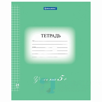 Тетрадь 24 л. BRAUBERG ЭКО "5-КА", клетка, обложка плотная мелованная бумага, ЗЕЛЕНАЯ, 403003