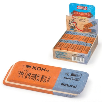 Ластик KOH-I-NOOR 6521/40, 57x19,5x8 мм, красно-синий, прямоугольный, скошенные края, натуральный каучук, 6521040021KDRU