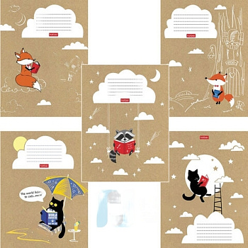 Тетрадь 18 л., HATBER, клетка, обложка картон, "Забавные читатели" (5 видов в спайке), 18Т5В1