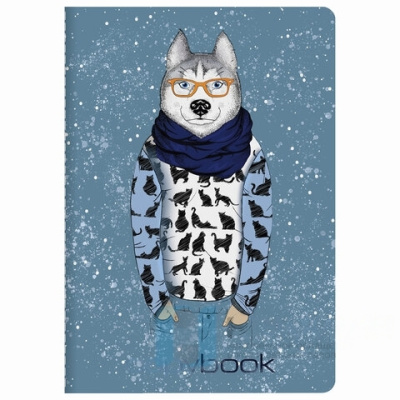 Тетрадь 40 л. в клетку обложка SoftTouch, бежевая бумага 70 г/м2, сшивка, А5 (147х210 мм), ВОЛК В ОЧКАХ, BRAUBERG, 403767