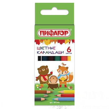 Карандаши цветные ПИФАГОР "МАЛЫШИ-КАРАНДАШИ", 6 цветов, укороченные заточенные, 181343