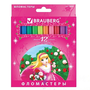 Фломастеры BRAUBERG "Rose Angel", 12 цветов, вентилируемый колпачок, картонная упаковка, увеличенный срок службы, 150556